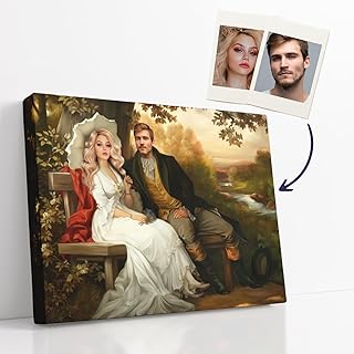 Turn Me Royal Custom Couple Portrait from Your Photo, Canvas Wall Art as Personalized Gifts for Couples, Funny Gift Ideas, Turn them into Royalty (The Romantic Sunset, 18" x 24")