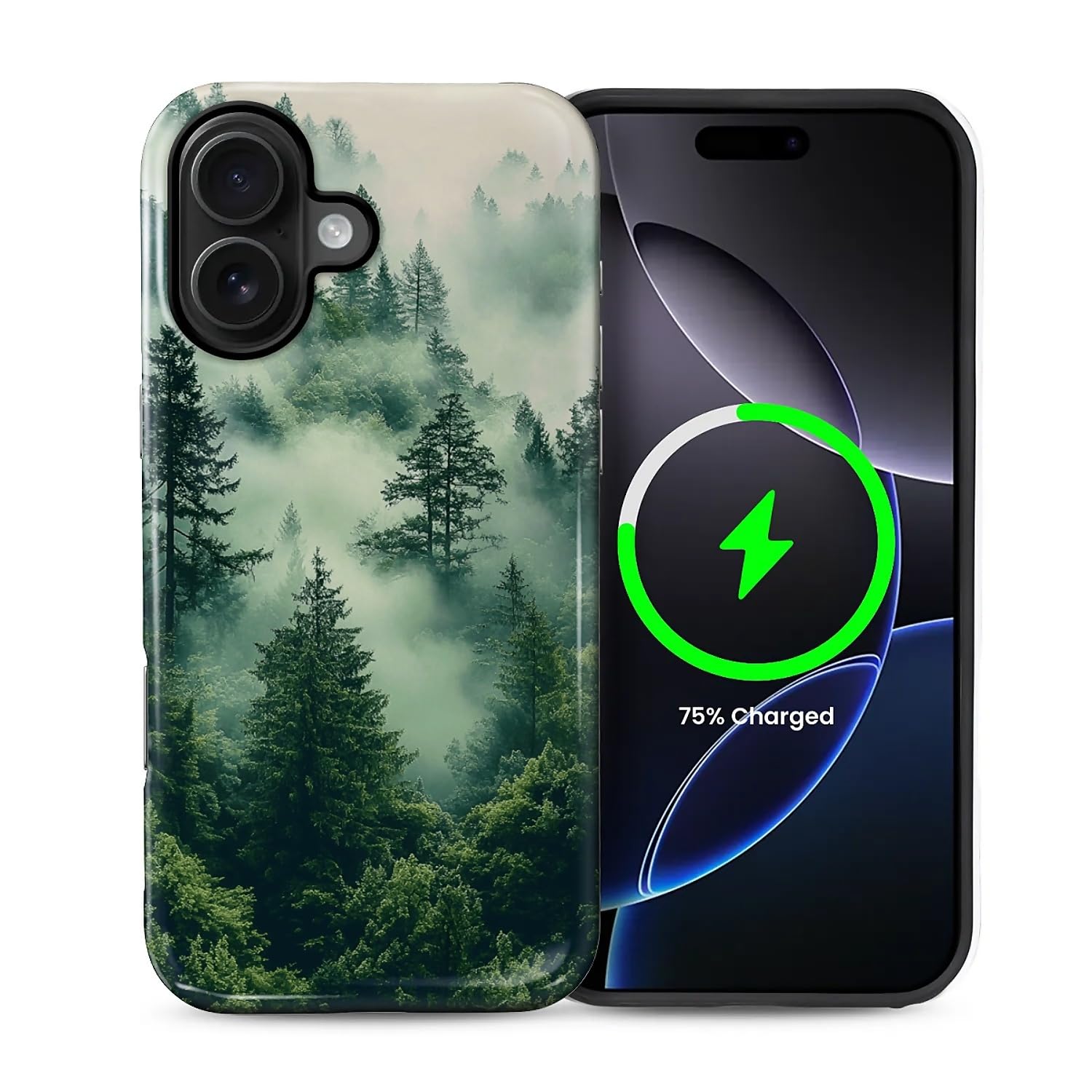 Case for iPhone 16 [Compatible with MagSafe], Glossy Soft Silicone + Hard PC Anti-Scratch Shockproof Protective 2-in-1 Case for Women Men - Forest