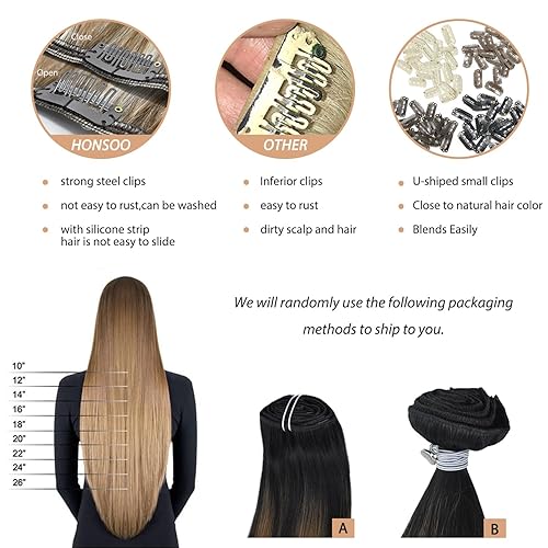 Miniatura 6 de Honsoo - Extensiones de cabello humano Remy con pinza, color rubio cenizo a rubio platinado, 7 unidades de 3.53oz y 12pulgadas, para mujer