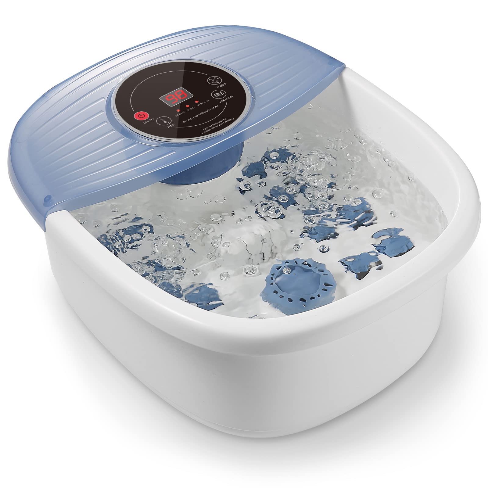 Photo 1 of Foot Spa Bath Massager, Home Pedicure Feet Baths & Spas with Bubbles, Digital Temperature Control(95-118?)Vibrating Soaker Tub Basin,Detachable Massage Rollers Soothing Heat Blue 15.8*13.8*7.8 Inch