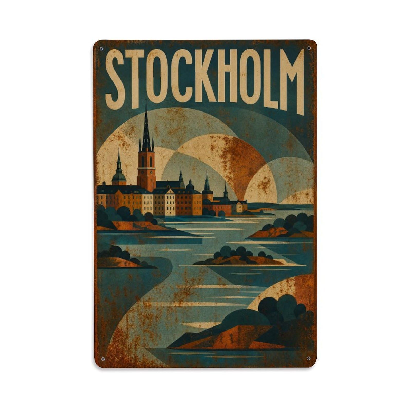 Huiyhb 8X12inch(20X30cm) Vintage Travel Stockholm Island Capital Sweden Metal Tin Sign