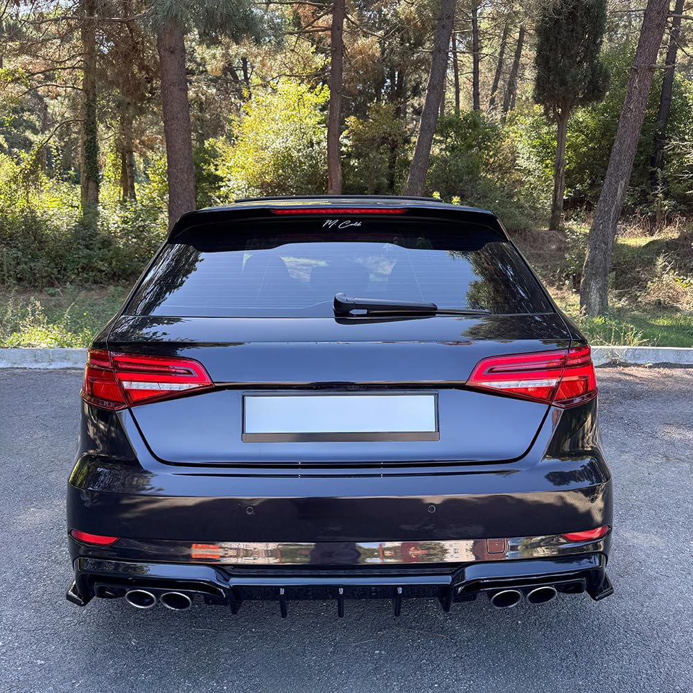 Oneway Jupes de pare-chocs arrière (coins) compatible avec Audi S3 Sportback 8V Facelift 2016-2020 - Noir brillant (Seulement montable avec OW RV21033)