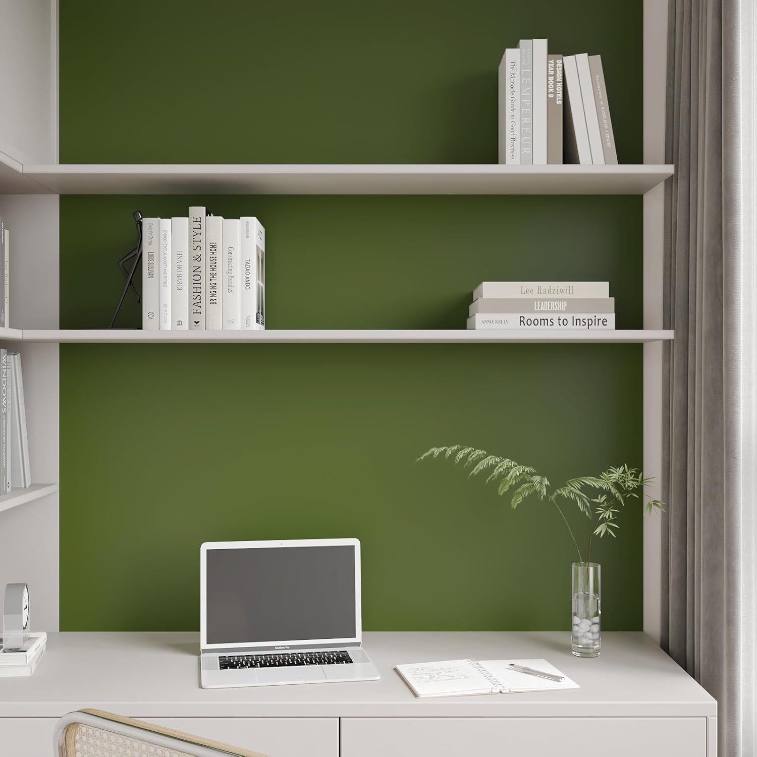 CHIHUT Extra Wide Olive Green Peel and Stick Wallpaper Thick Skin Contact Paper for Cabinet Shelves Waterproof Solid Green Wallpaper for Bathroom Kitchen Removable Thick Olive Vinyl Roll 24"x472"