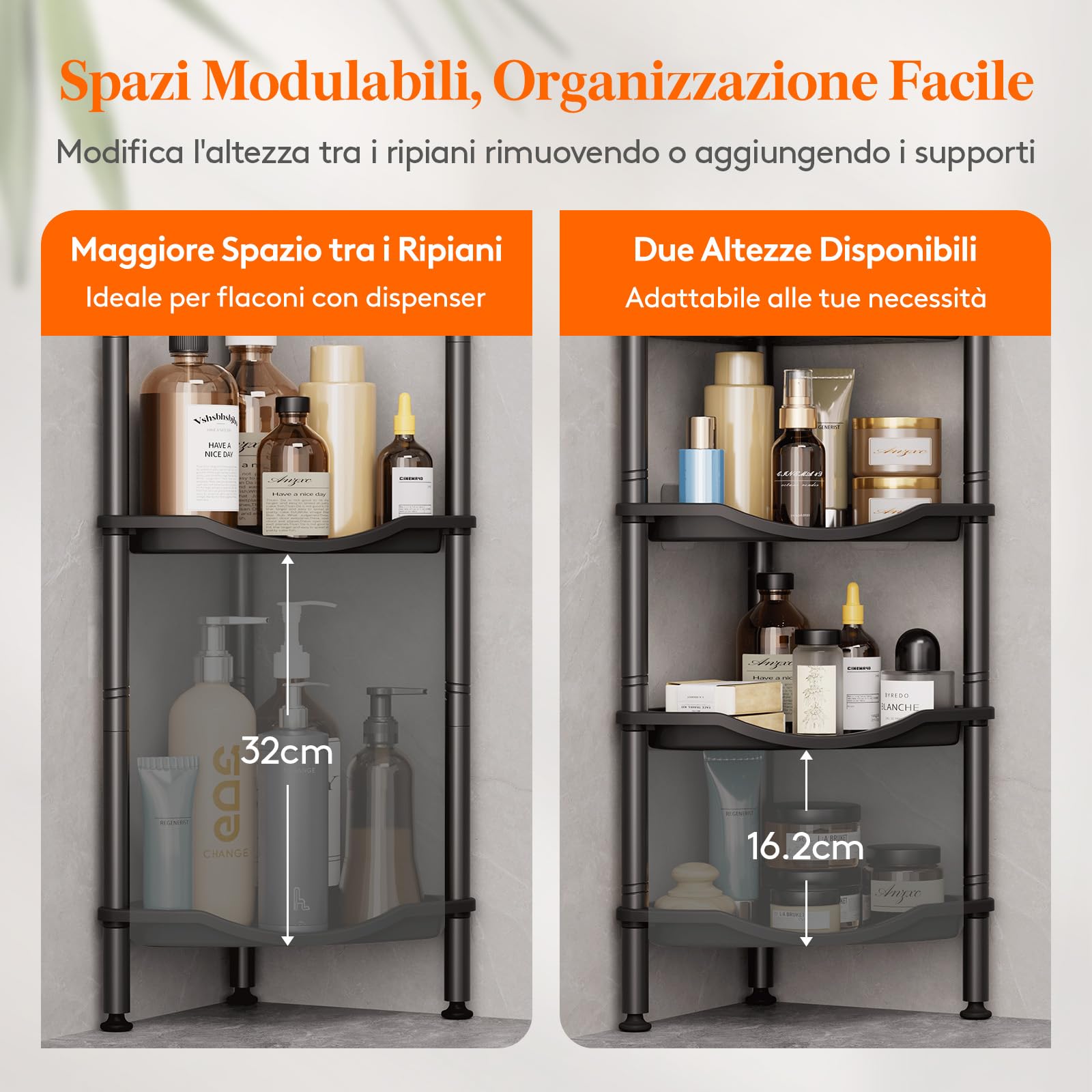 TGNISI Mensola doccia senza foratura, set da 5 con portasapone, Organizzatori Bagni, per bagno, colore nero
