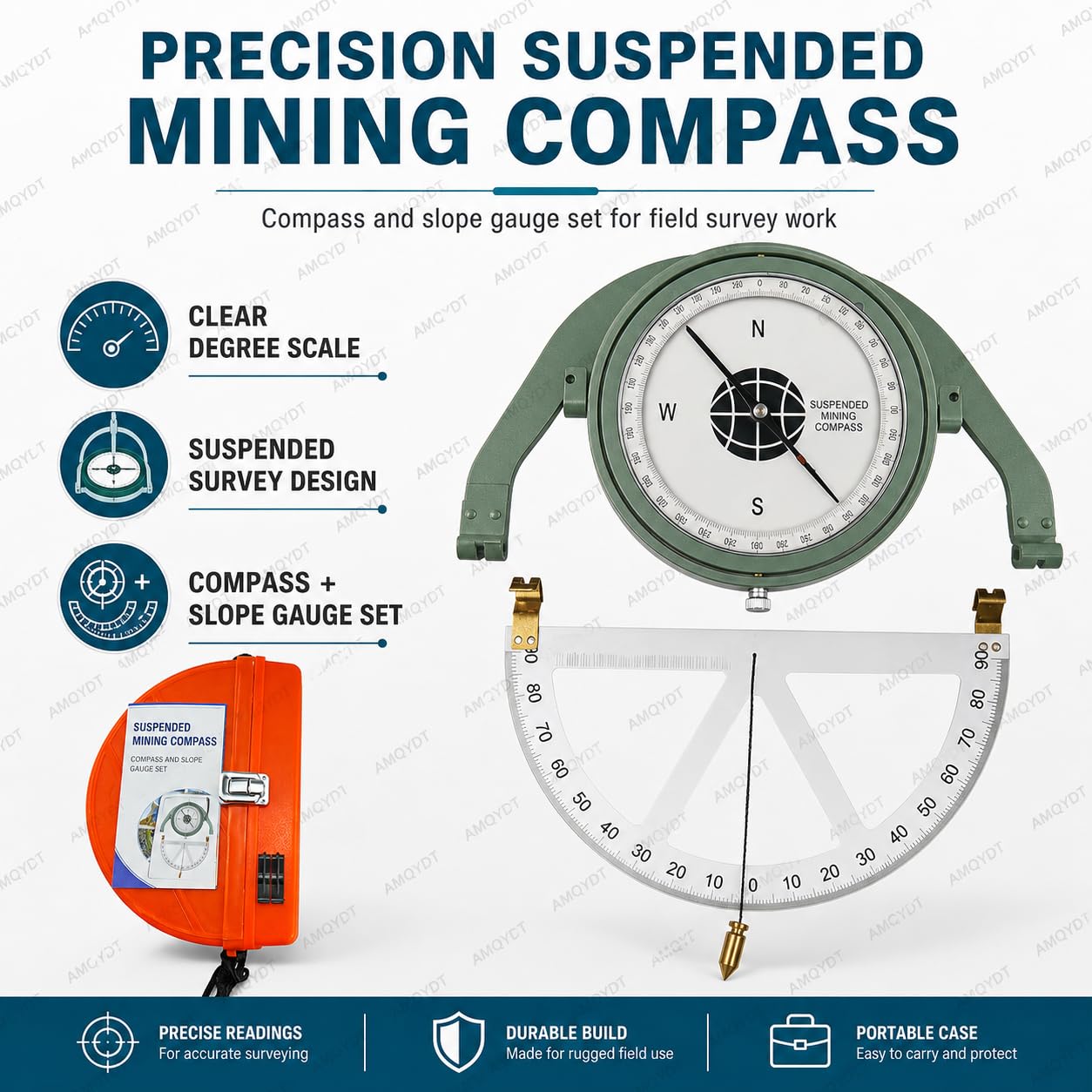 Bussola mineraria con indicatore di inclinazione, livellamento automatico appeso bussola per misurazione della direzione, ideale per operazioni di rilevamento delle miniere, durevole e affidabile