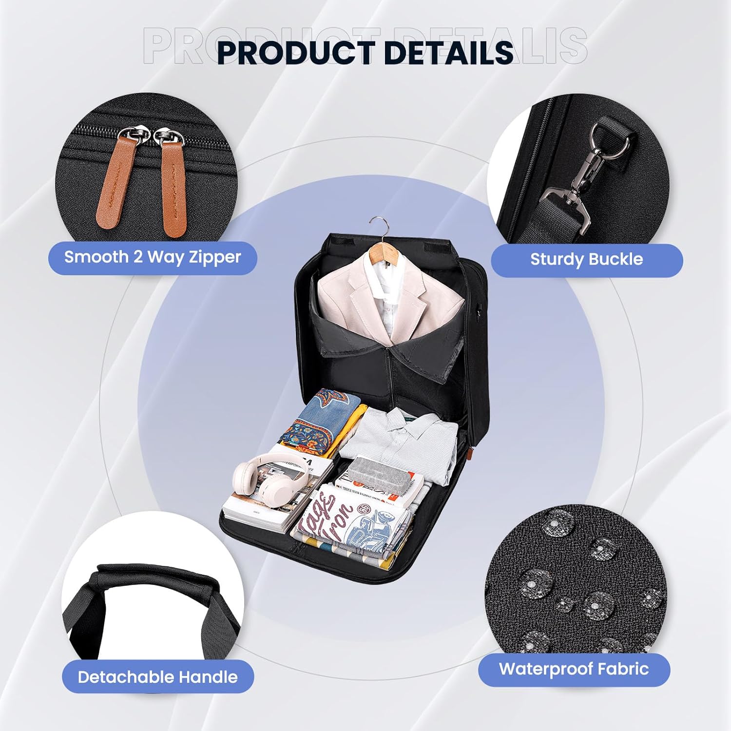 Garment Bags for Travel, Double Layered Carry on Garment Bag with Shoulder Strap, Foldable Suit Travel Bags for Men, Wrinkle Free Garment Travel Bag for Hanging Clothes, Black