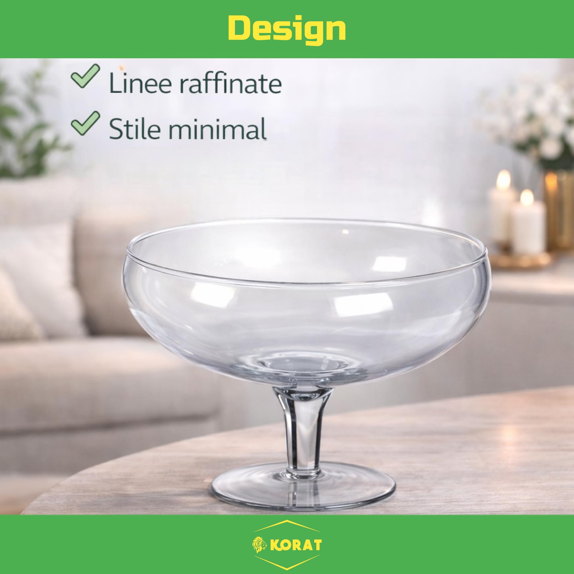KORAT - Centrotavola in Vetro con Piede – Coppa Decorativa Trasparente per Frutta, Dolci, Confetti e Decorazioni – Alzata Elegante per Tavolo e Casa – Design Moderno 27 x 27 x 18 cm