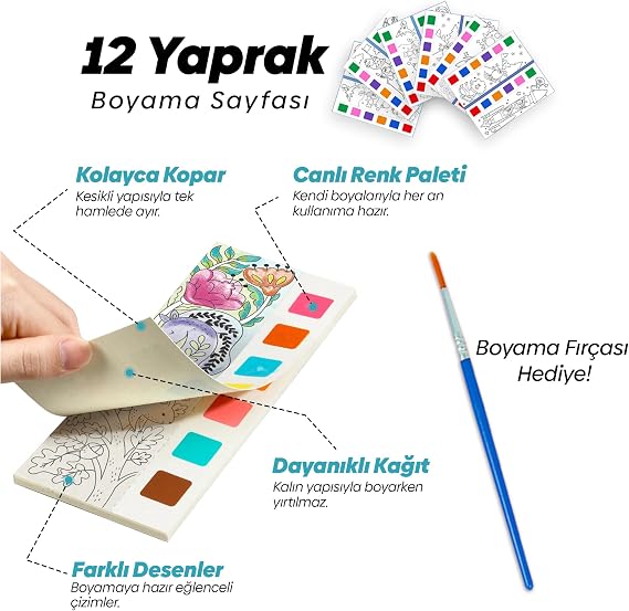 Animokids Color Crawler Watercolor Book + Brush, 12 Page Coloring Book, Activity Coloring Set, New Generation Watercolor Book for Kids (Forest of Colors)