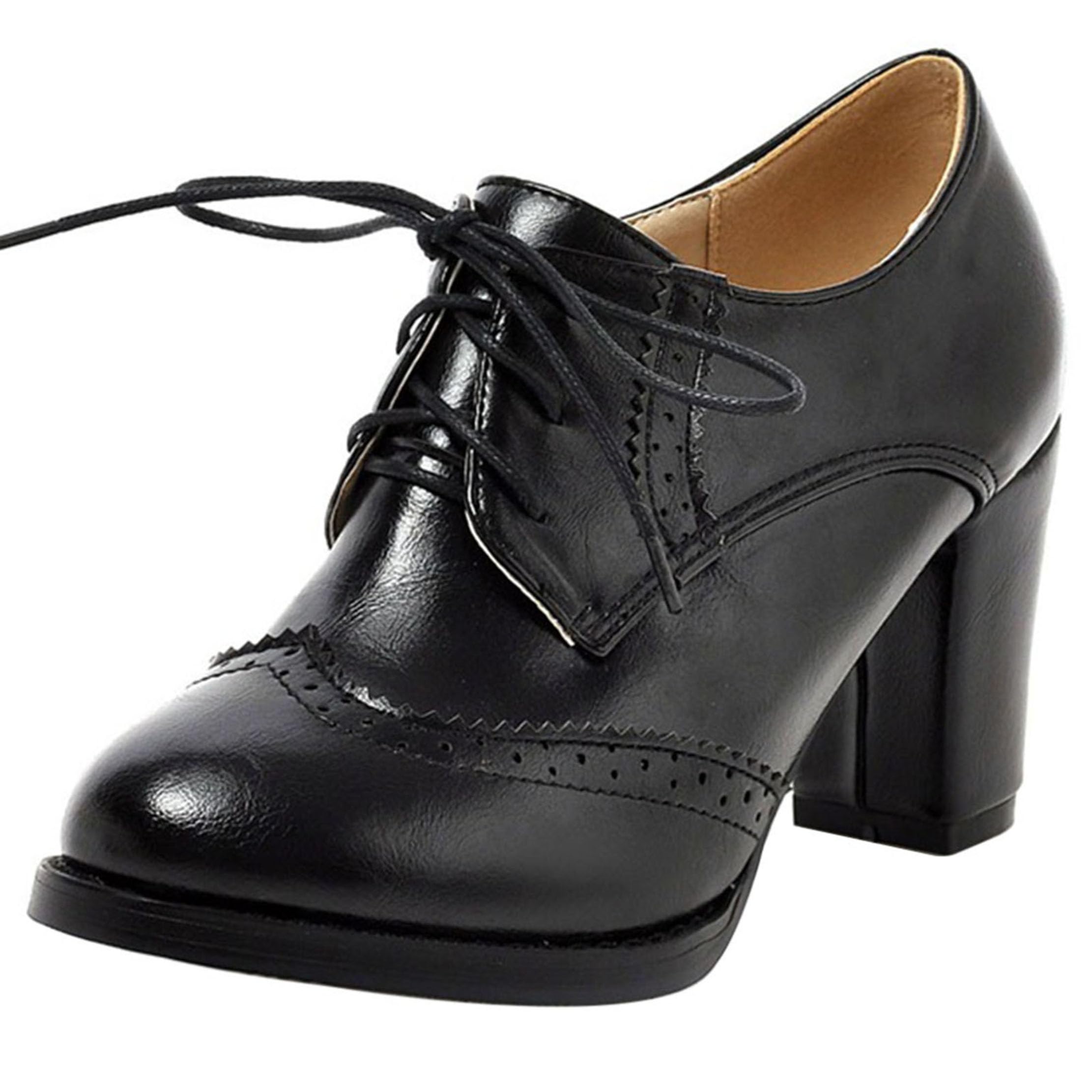 Brogue Oxford Block Heel Women Lace Up Work Derby