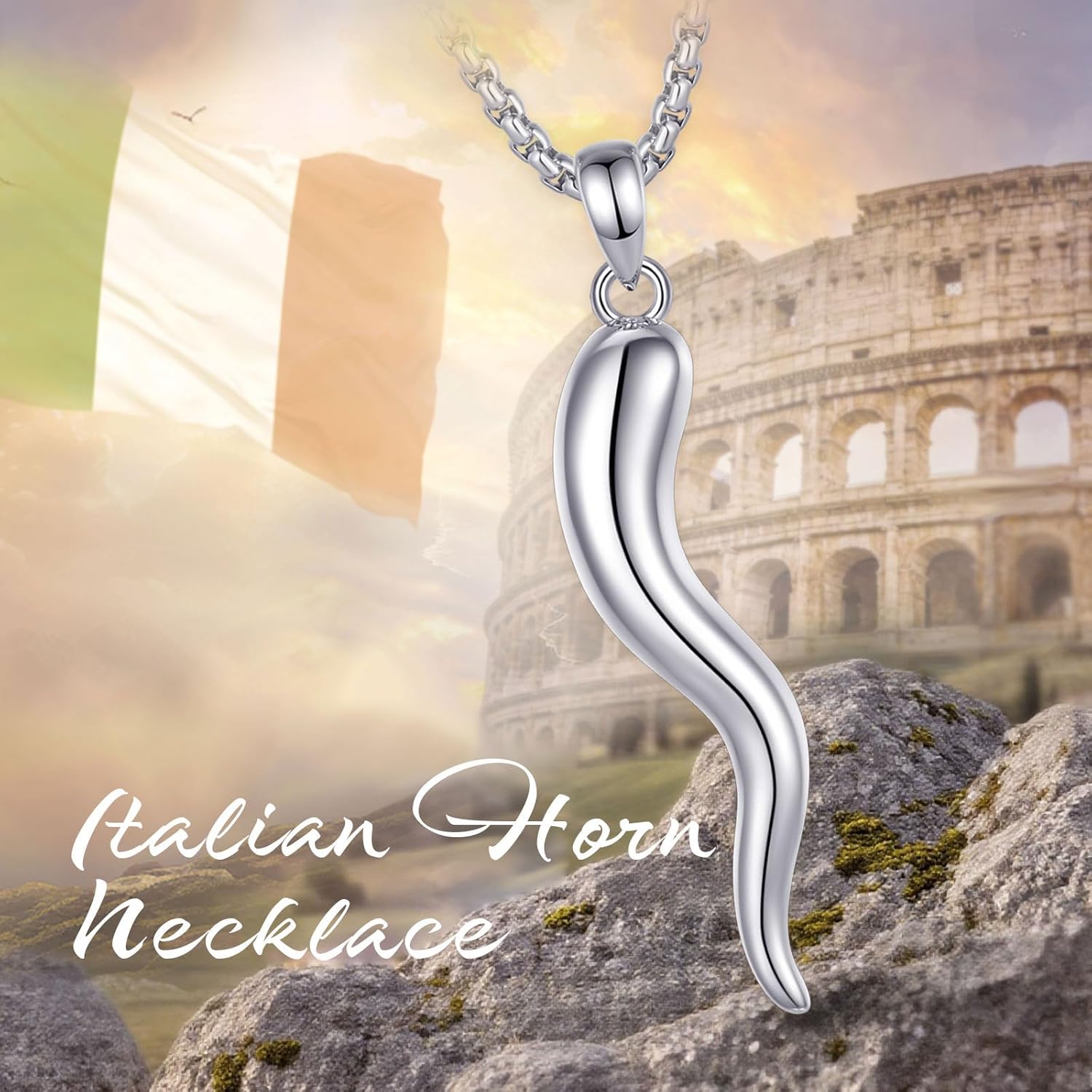 EUDORA S925 Sterling Silver Italian Horn Necklace for Women Men, Gold Cornicello Necklaces Lucky Pendant for Protection Italian Pepper Amulet Jewelry Original Gifts for Women Mens Wife, 20+2inch
