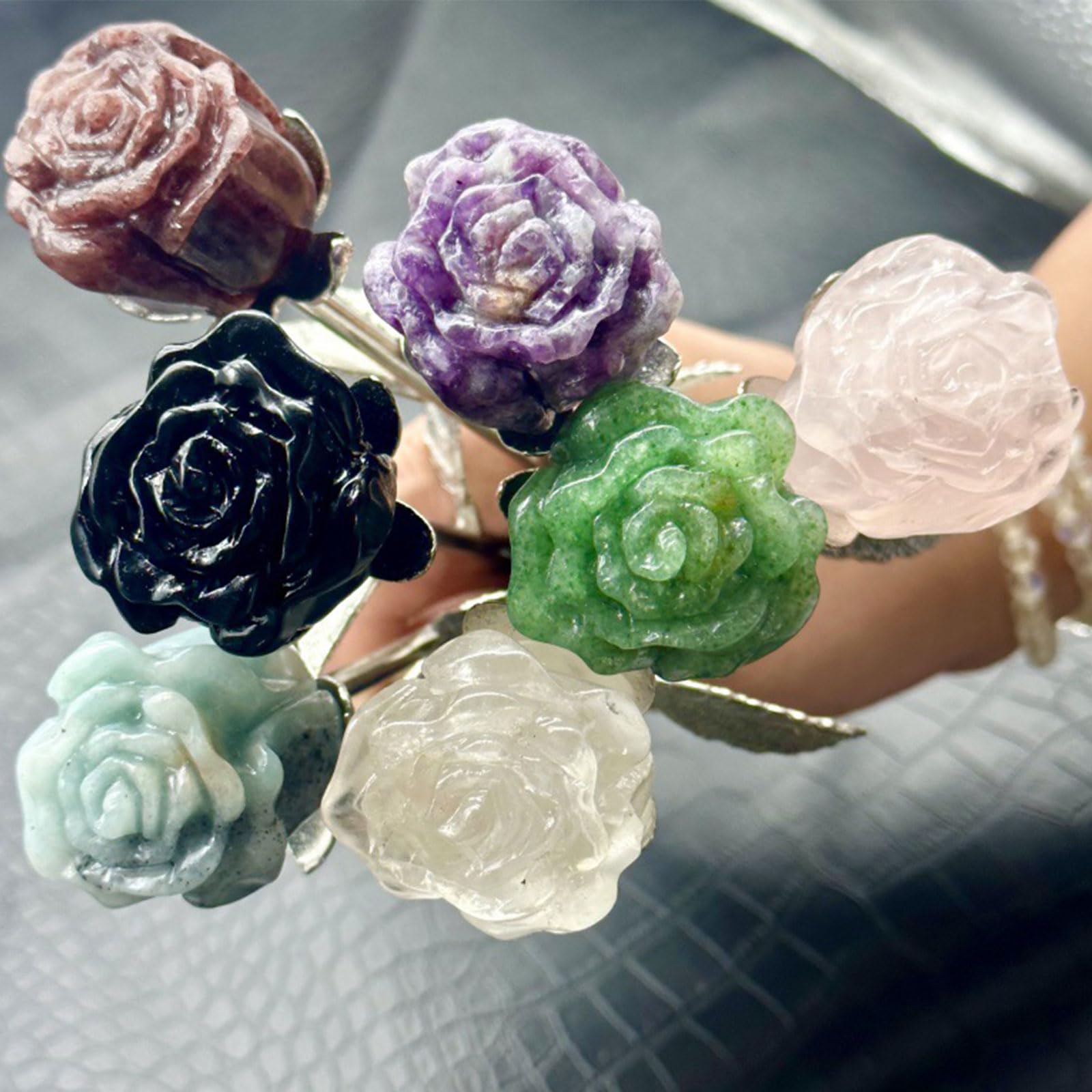 7 Stück Heilkristall-Mehrfarbige Rosenblüten-Figur