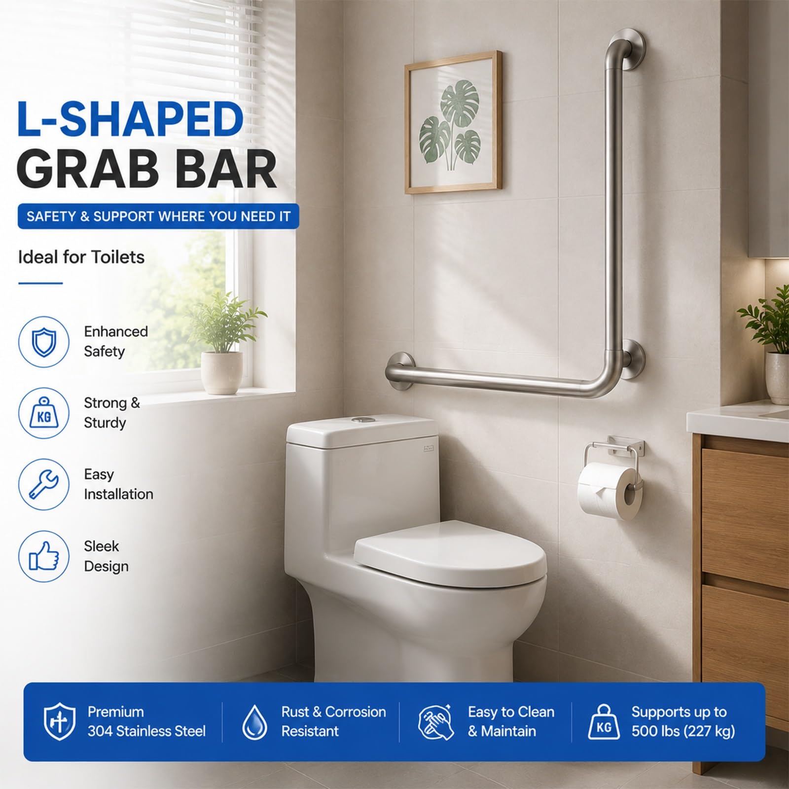 Barras De Agarre para Ducha, Barras De Seguridad ADA De Acero Inoxidable 304 para Bañeras, Duchas Y Sanitarios; Asa Texturizada para Personas Mayores(70 * 70cm)