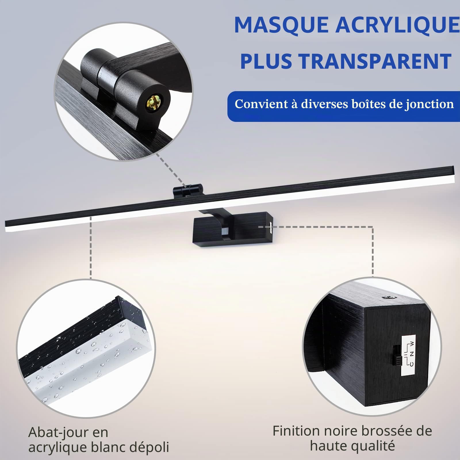 Lampe Miroir LED Salle de Bain 80cm 3 Températures de Couleur 180° Rotatif 1820LM 16W IP44 3000K/4500K/6000K