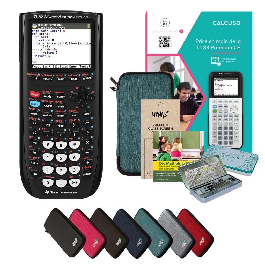 CALCUSO Pacchetto Premium turchese con Calcolatrice Grafica TI 82 Advanced Python Edition