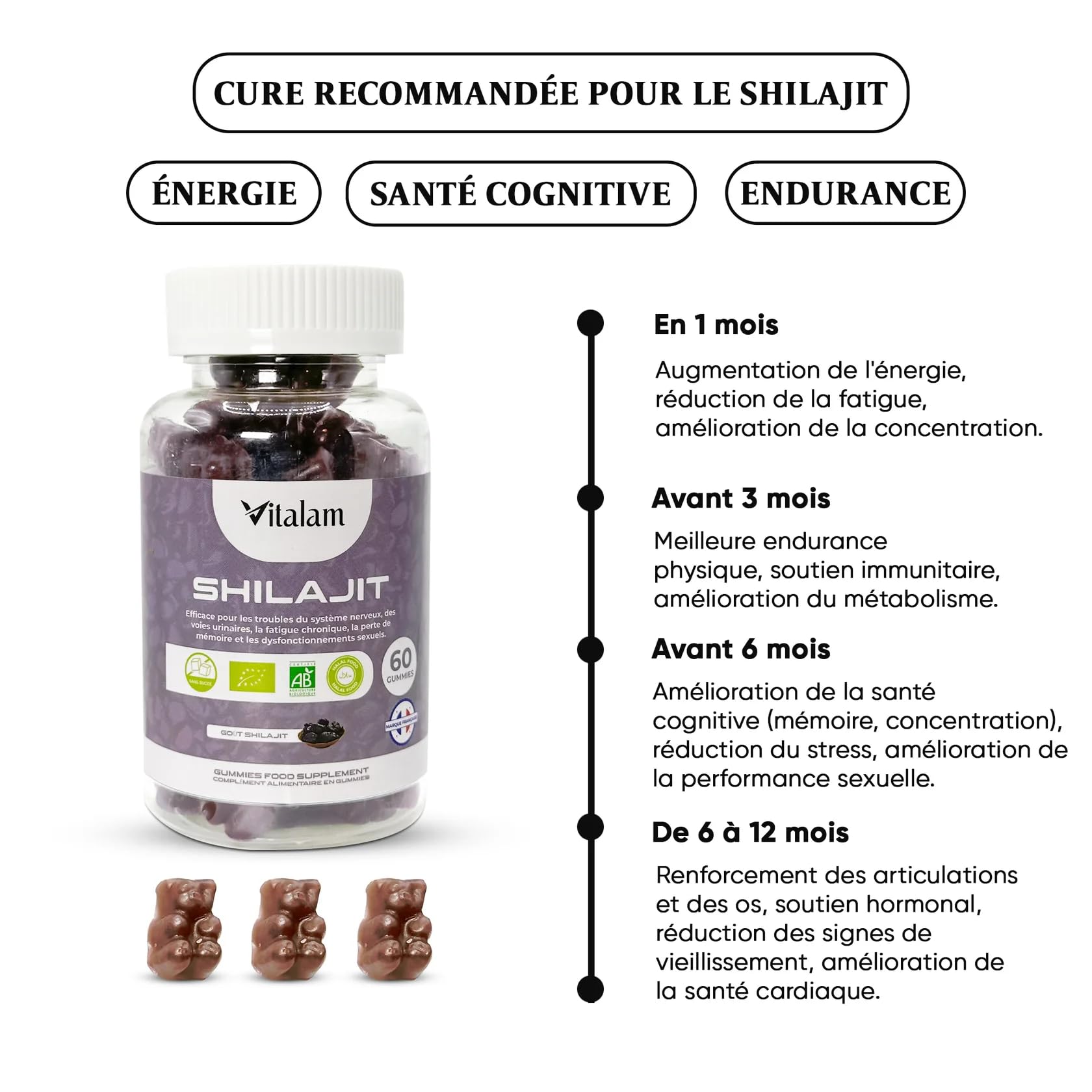 Gummies Shilajit Pur Bio, Shilajit Himalaya, Boost métabolisme, Libido et Energie, Acide Fulvique, Soutien Immunitaire pour Hommes et Femmes, Complément alimentaire 100% Naturel
