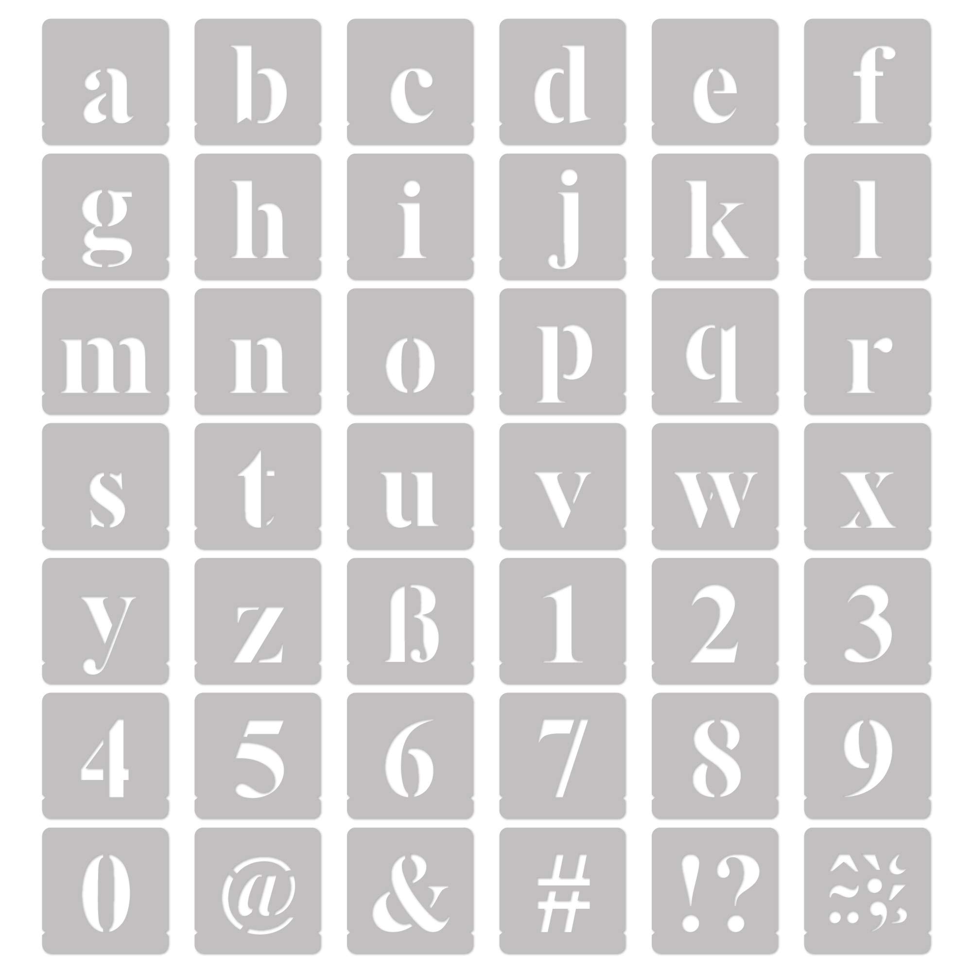 NAKLEO Szablony Malarski do Malowania Alfabet, Zestaw 42 Sztuk, 25 cm Litery & Cyfry Times Roman Małe Font, Czcionka Wielorazowy Plastik, Rysowanie Wzór Rękodzieło, DIY Dekoracje Papier Ściany Drewno