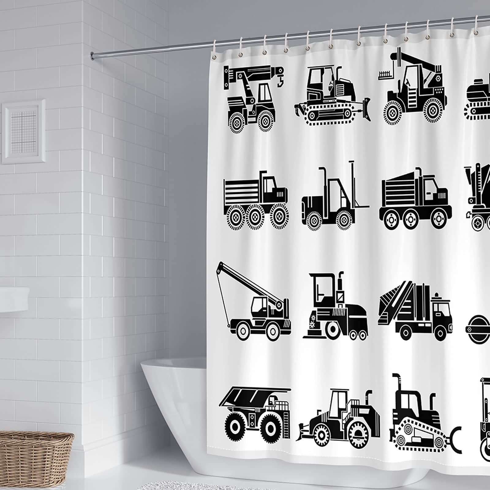Rideau de douche 120x180cm pour salle de bain enfant motif camion