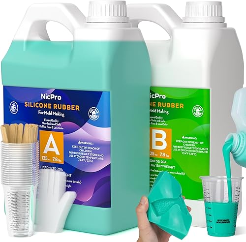 Nicpro Kit de fabricación de moldes de silicona de 250 onzas 20A, goma de silicona líquida platino para fabricante de moldes, color verde jade,