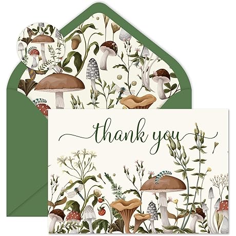 Whaline 24Pcs Vintage Mushroom Greeting Cards: Expressing Gratitude with Nostalgic Charm