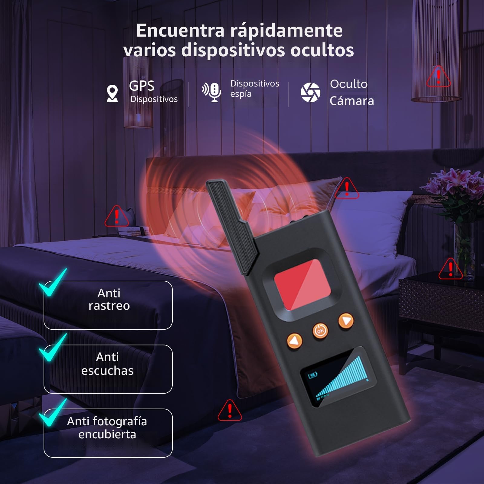 Detector Profesional de cámaras Ocultas y micrófonos – Antiespía, Escáner RF inalámbrico, Rastreador de Dispositivos de Escucha, Detector GPS y balizas magnéticas