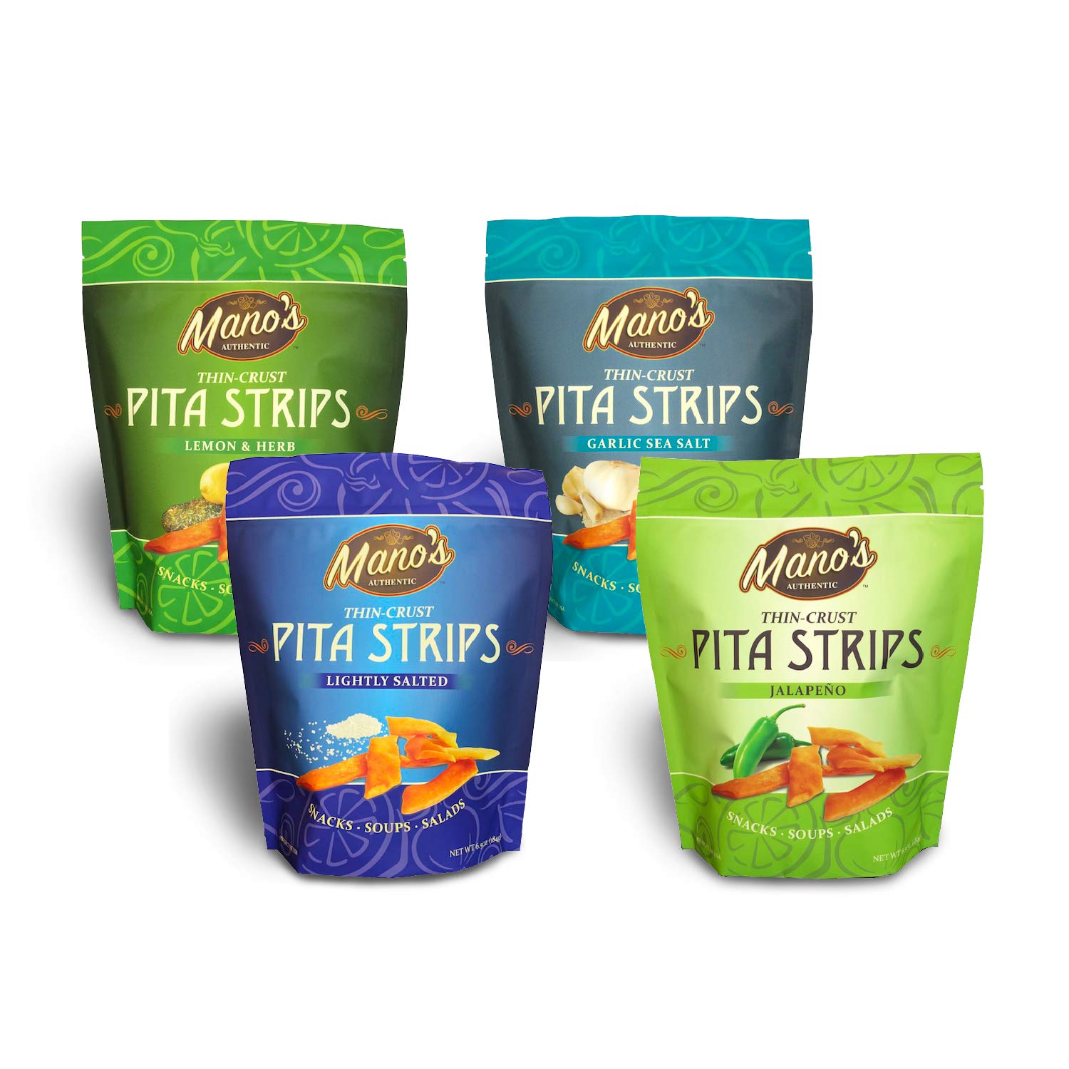 Buy Mano’s Authentic Pita Chip Strips Variety Pack y, Thin, Bite