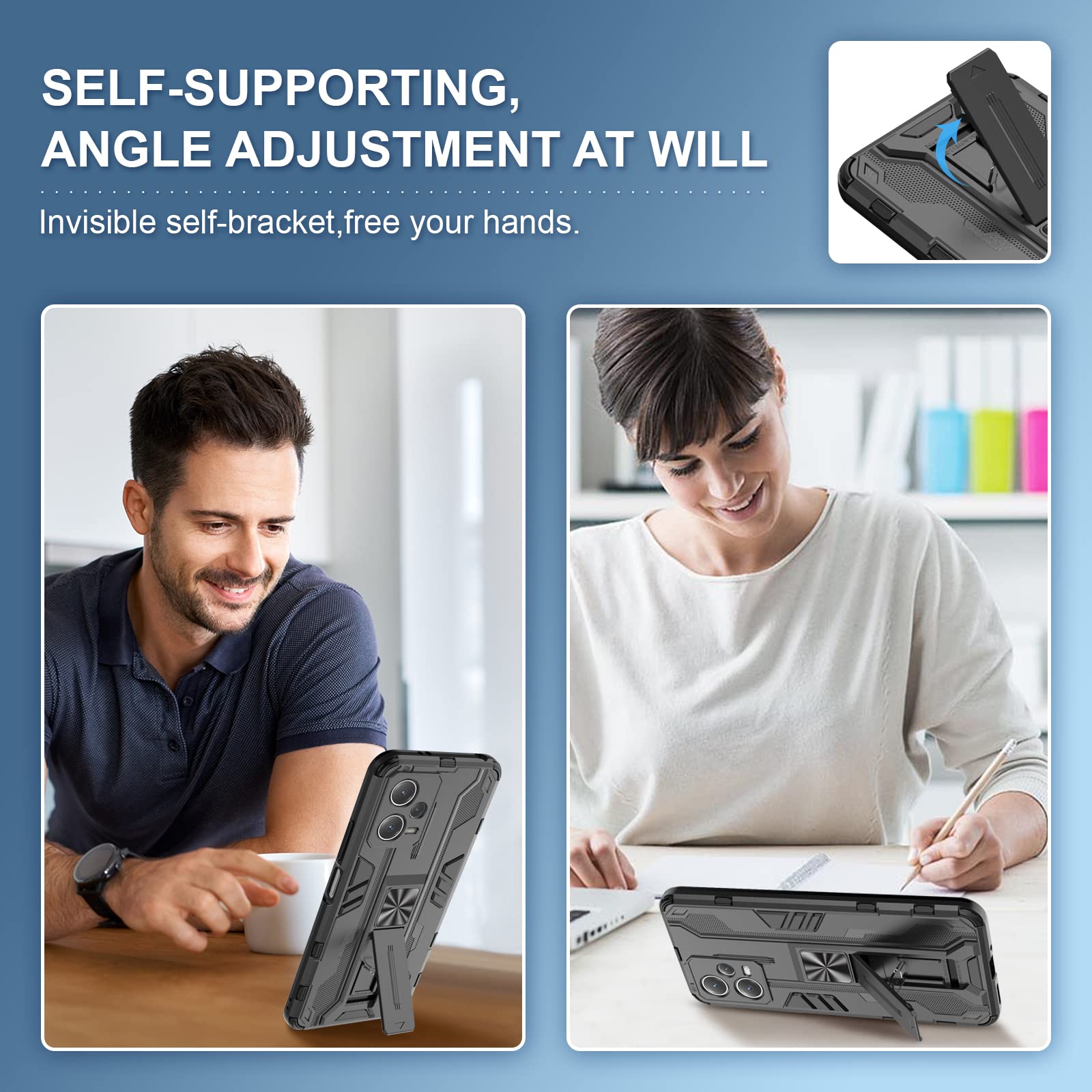 Funda para Xiaomi Redmi Note 15 Pro 5G, Carcasa Antigolpes con Soporte anular metálico, Case Protectora de Grado Militar, Azul — view 868