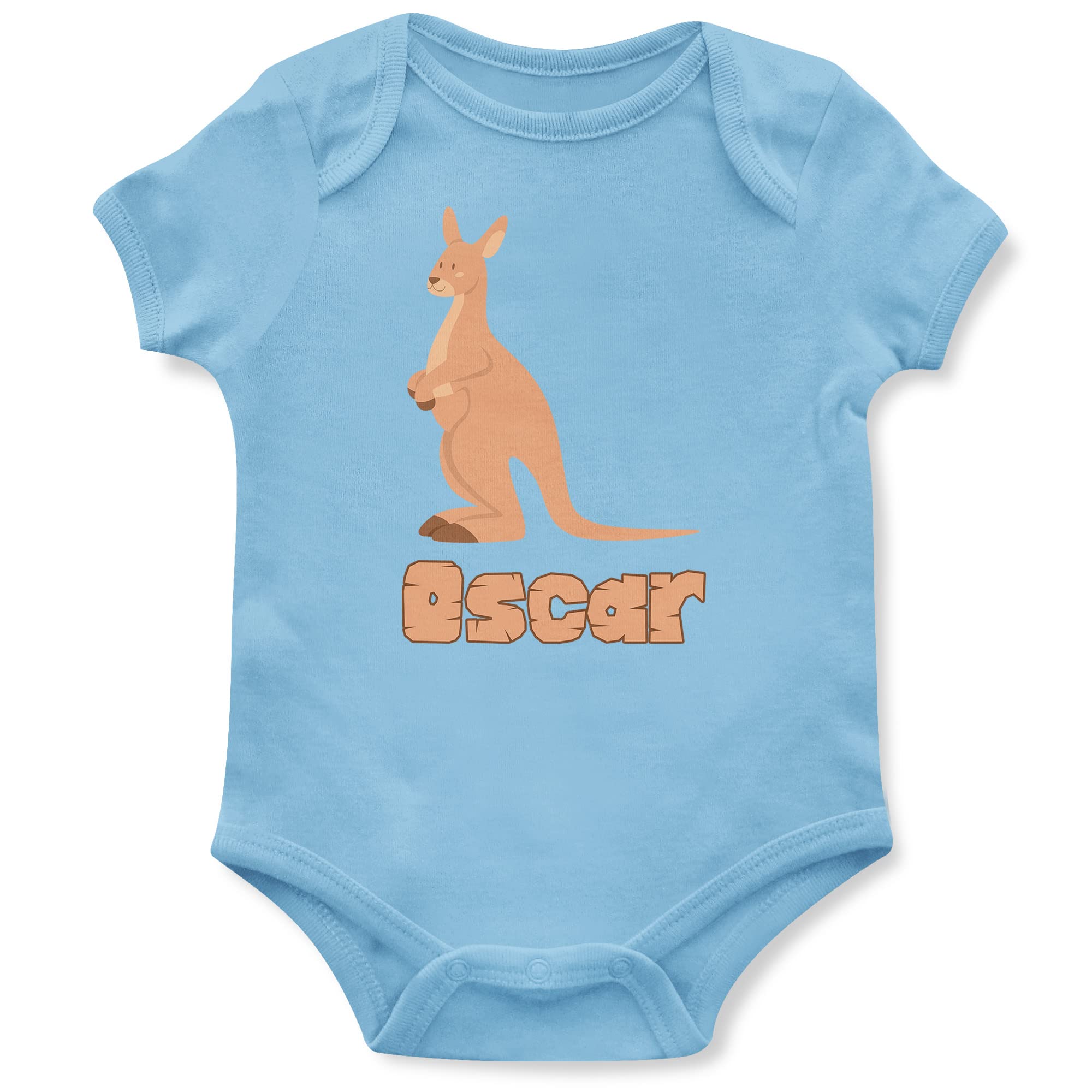 Personalised Cute Kangaroo Baby Grow, Kangaroo Gifts for Babies, Safari and Zoo Birthday for Baby Boy or Girl, 3-6 Months, Light Blue