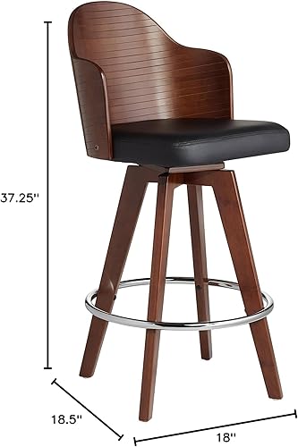 Miniatura 2 de Studio 55D Darnton - Taburete giratorio de madera de nogal oscuro, color marrón, 26 12 pulgadas de alto, mediados de siglo, moderno, de piel