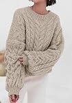 BTFBM Sweaters pour les femmes Cable Knit surdimensionné Col d'équipage Longue Manche Chunky Casual Tops Hiver Automne Mode 2026