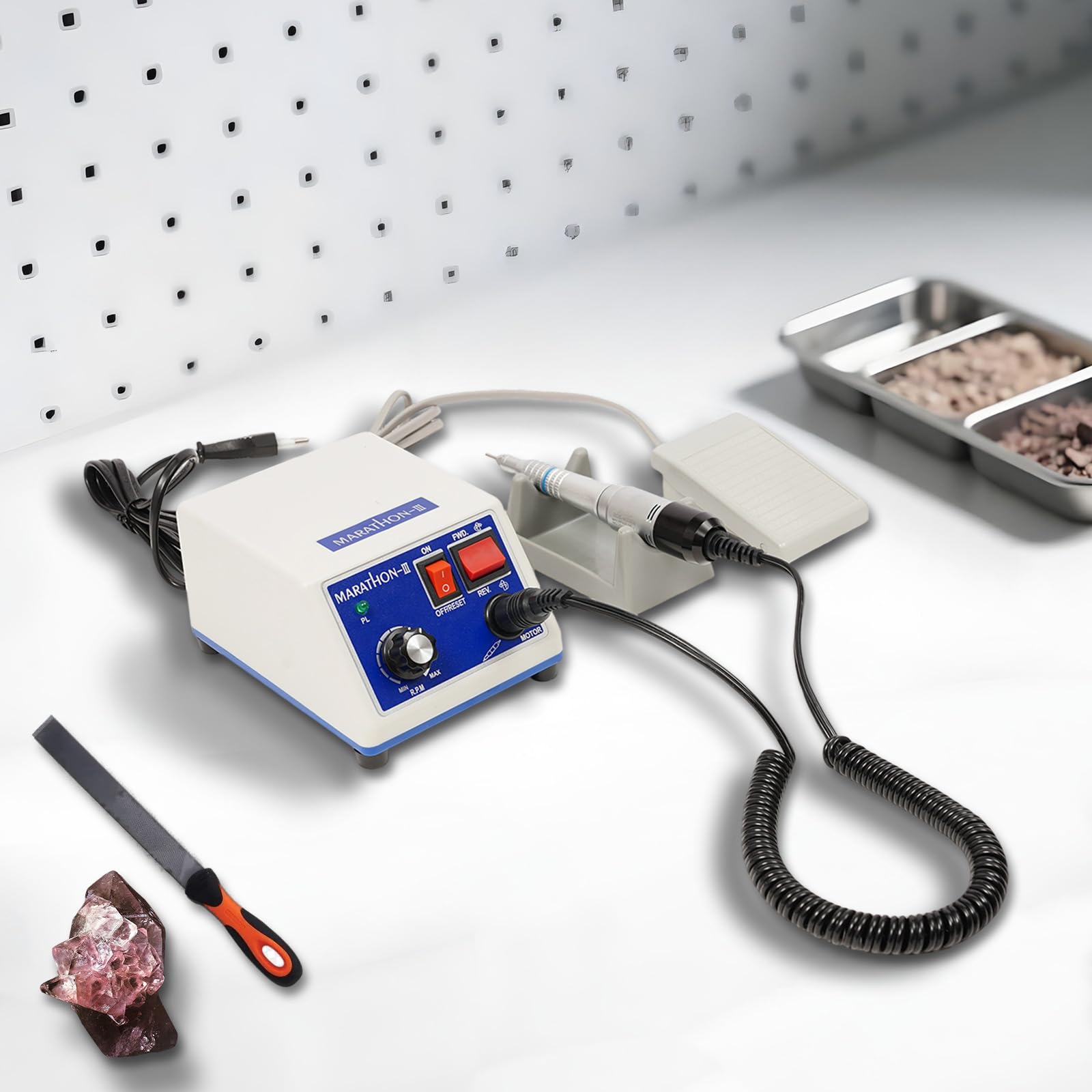 Laboratorio Micromotore Elettrico 0-35000 Giri/min Rettifica Regolabile Lucidatura Portatile con Lucidatrice +2 Teste +10 Fresas Carburo