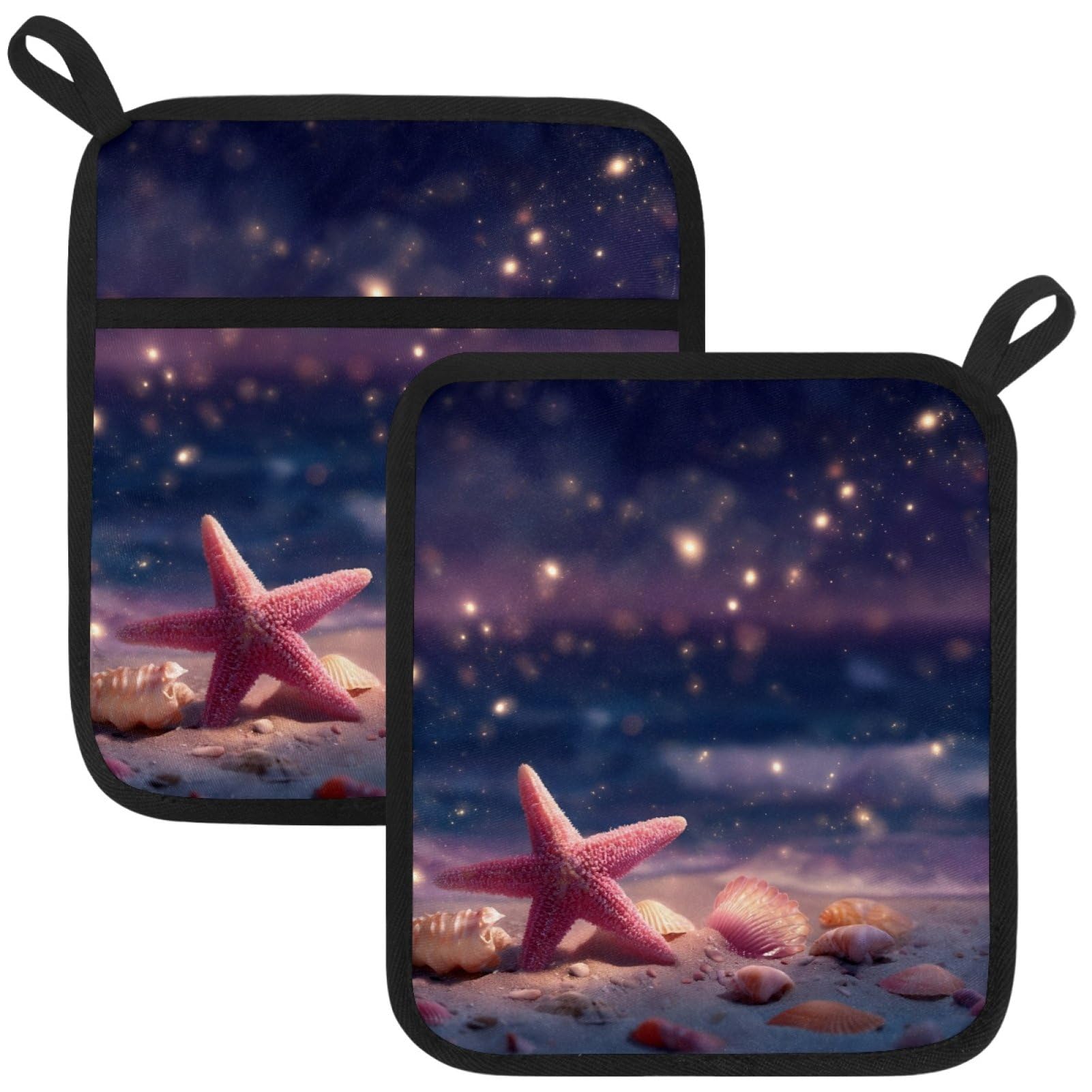 VAPOKF Starfish Heat Resistant Pot Holders, Thick Pot Holders Pad with Hanging Loop for Kitchen, Oven Cloth Pads for Kitchen Baking Microwave Oven