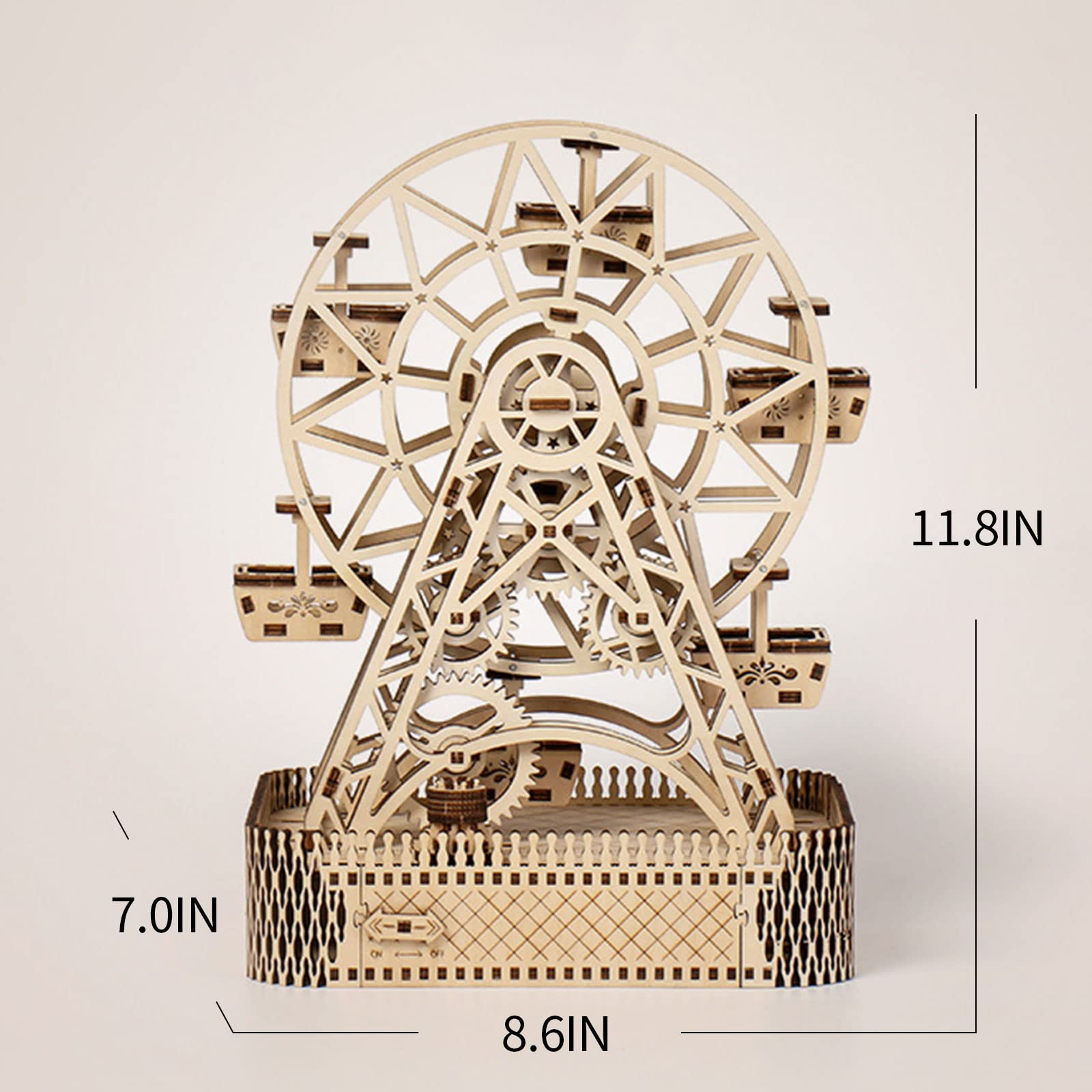 Puzzle 3D In Legno Ruota Panoramica - Kit Fai-da-te Per Adulti E Bambini, Dimensioni 34x21,3 Cm, Senza Colla - 3