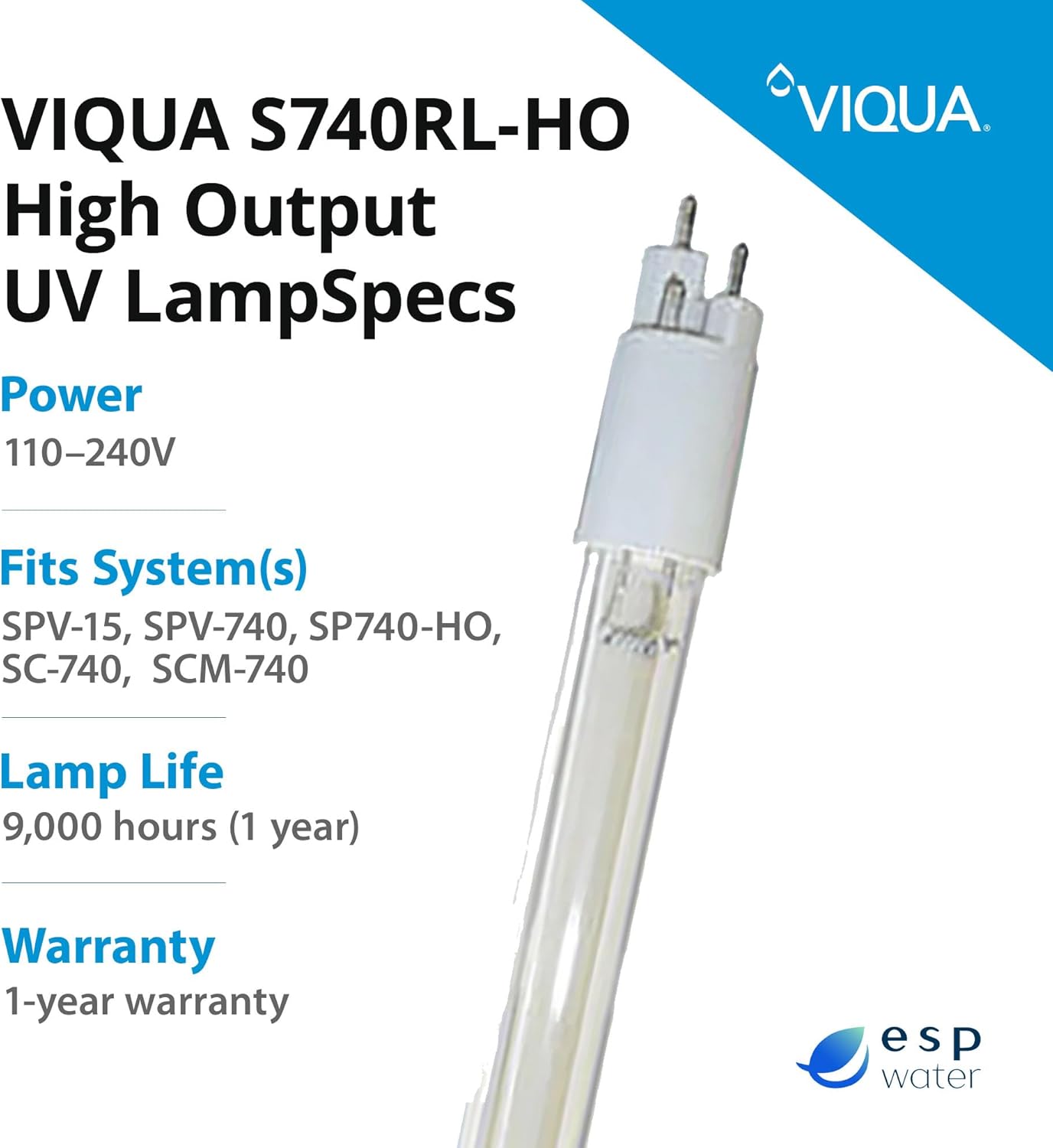 Viqua S740RL-HO UV Lamp for SPV-15, SP740-HO, SC-740 Series, Genuine OEM Ultraviolet Bulb