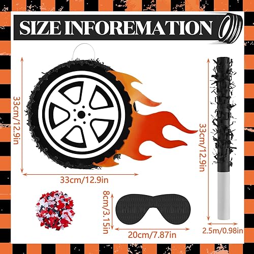Miniatura 2 de Piñata para rueda de automóvil, suministros de fiesta de cumpleaños, decoración de fiesta temática de coche de 12.9 pulgadas, para baby shower,