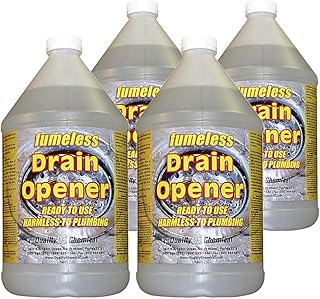 Quality Chemical Fumeless Drain Opener - Fast Acting Clog Remover and Declogger - Professional Strength - for Bathtub, Kitchen Sink, Drano, Hair Clog Remover - Drain Cleaner 128 oz (Pack of 4)
