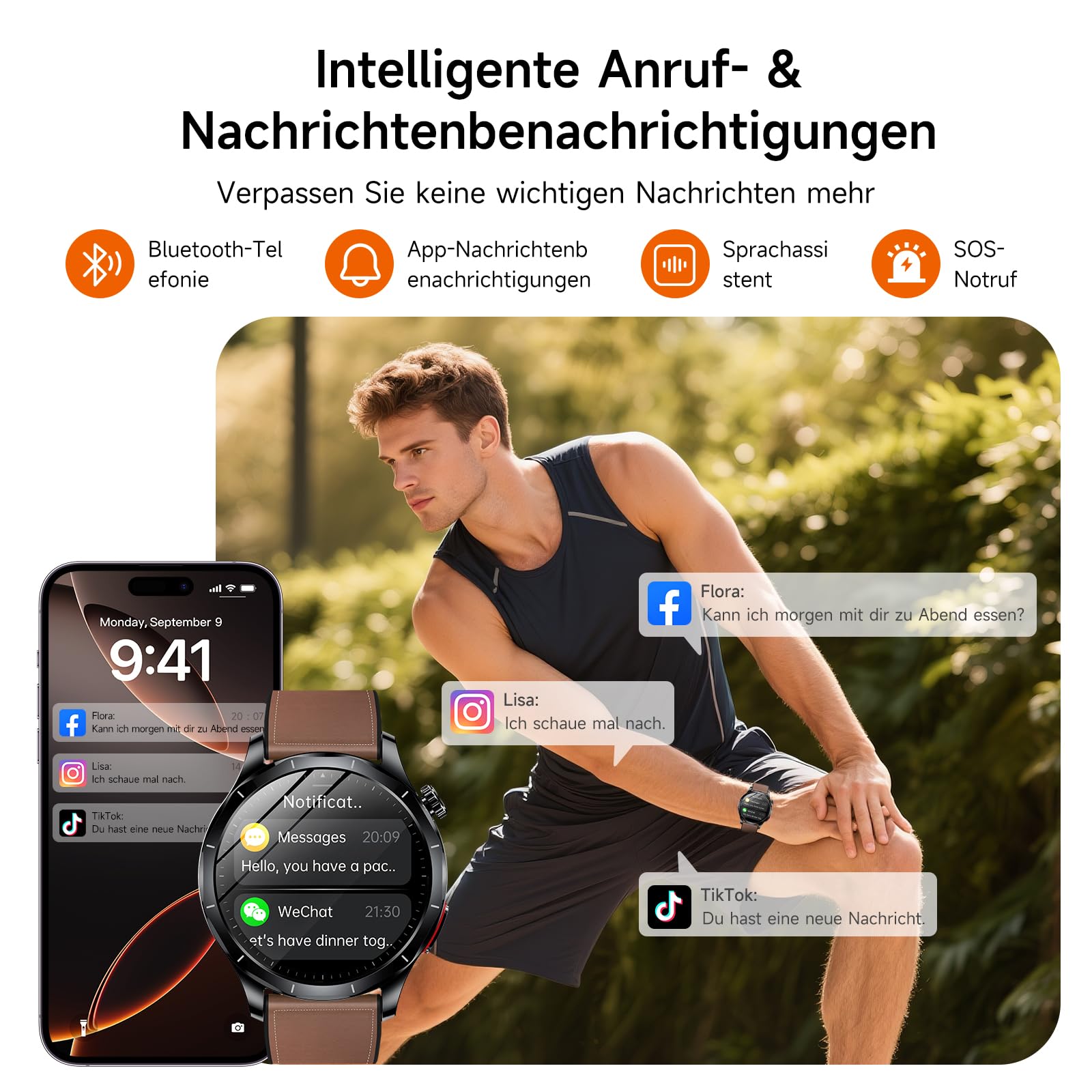 2026 Neu Smartwatch Herren mit EKG/HRV/BMI/Blutdruckmessung/Harnsäure, 1,43" AMOLED Gesundheitsuhr mit 24H Blutdruck SpO2 Herzfrequenz Schlafmonitor SOS-Notruf Fitnessuhr Android/iOS
