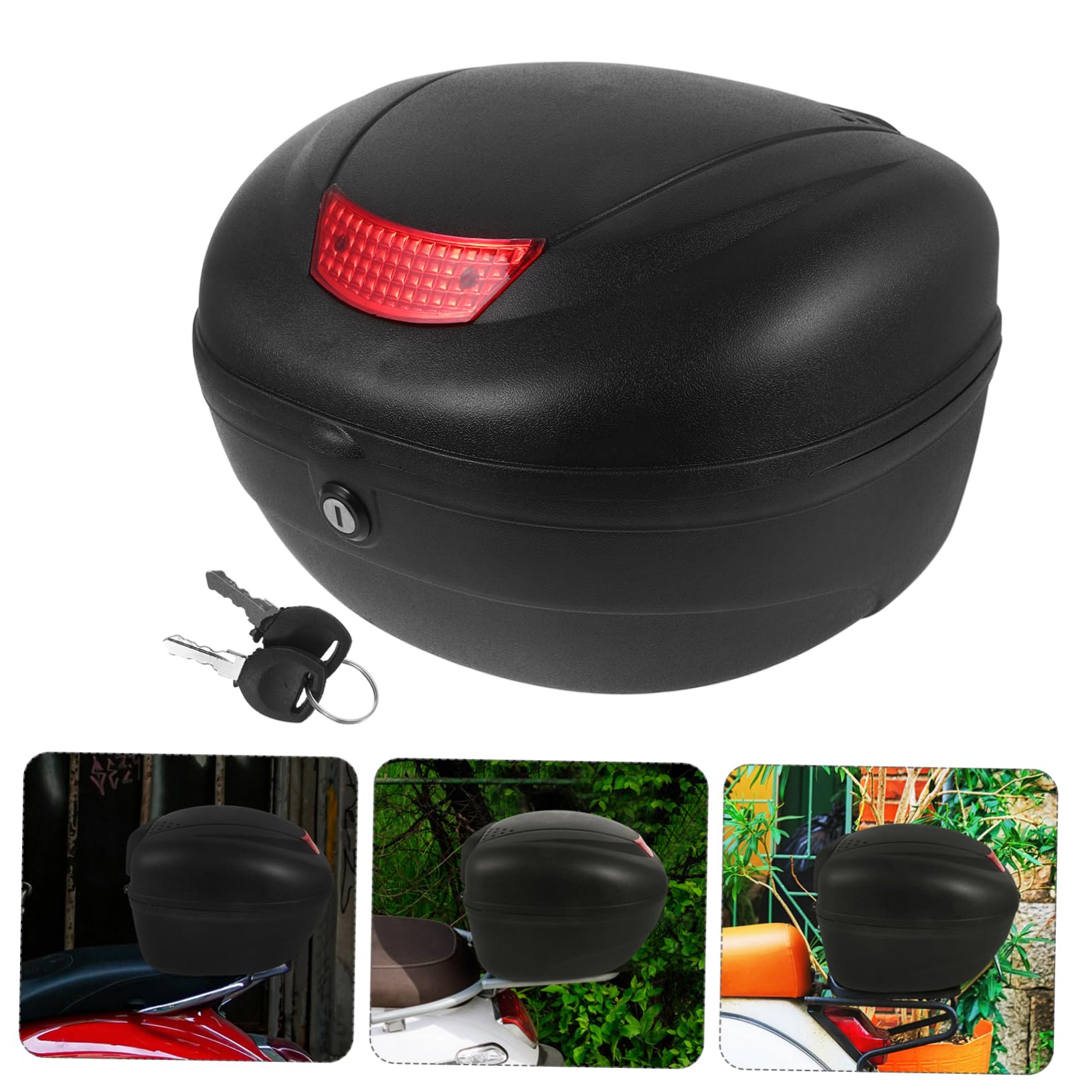 Case Grosse Plastique Capacité en Réfléchissant Design et Top Noir, Accessoire Rangement Sécurisé Moto pour Coffre Arrière pour Scooter