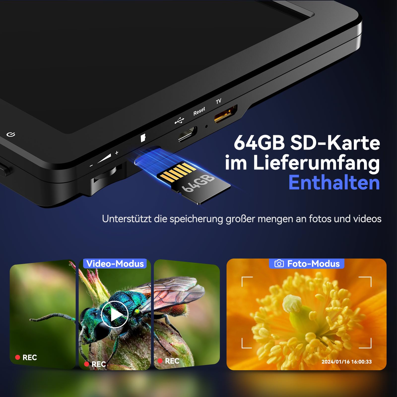 TOMLOV DM9 Max 10,1-Zoll Digitales Mikroskop 20MP LCD Vergrößerung HD IPS Bildschirm 64 GB