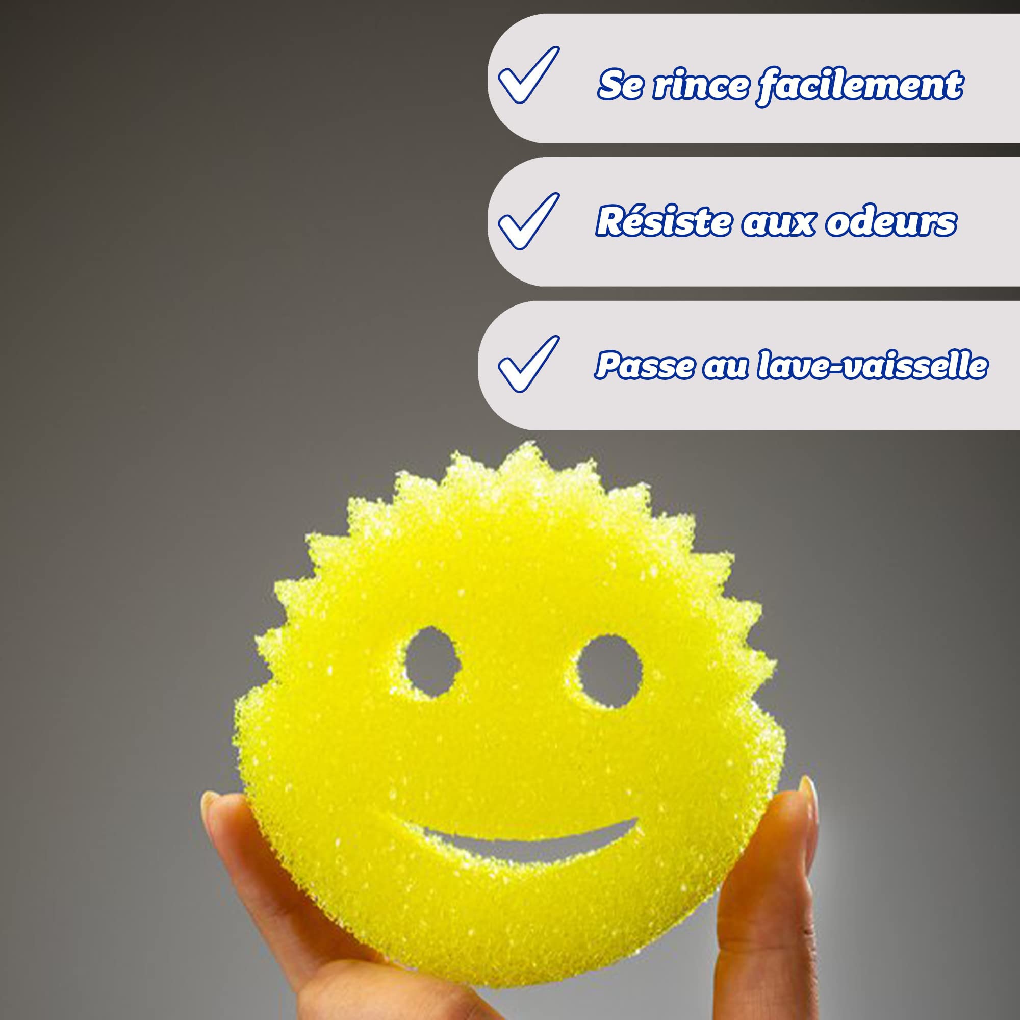 Scrub Daddy Original Éponge à Récurer Smiley Anti Rayure Antibactérienne Lot de 2 Jaune