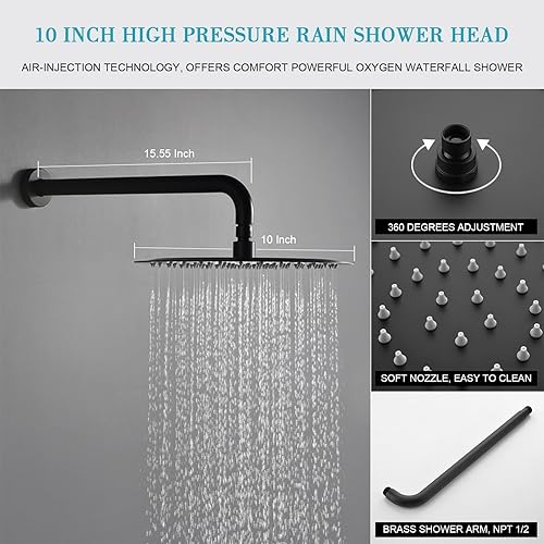 Miniatura 9 de Sistema de ducha de oro cepillado de 12 pulgadas para baño, cabezal de ducha de lluvia dorado de alta presión con rociador de mano, accesorios de