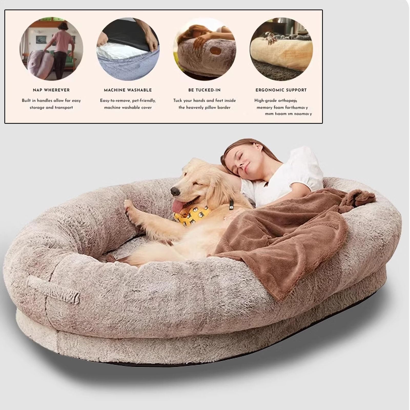 Cama perro cómodo y cálida,Grande Cama for Perros Humanos,cama grande y cómoda for perros humanos,Cama for perros humanos,cama grande y cómoda for perros humanos(L*W*H:165*100*25CM/65*39*9IN)