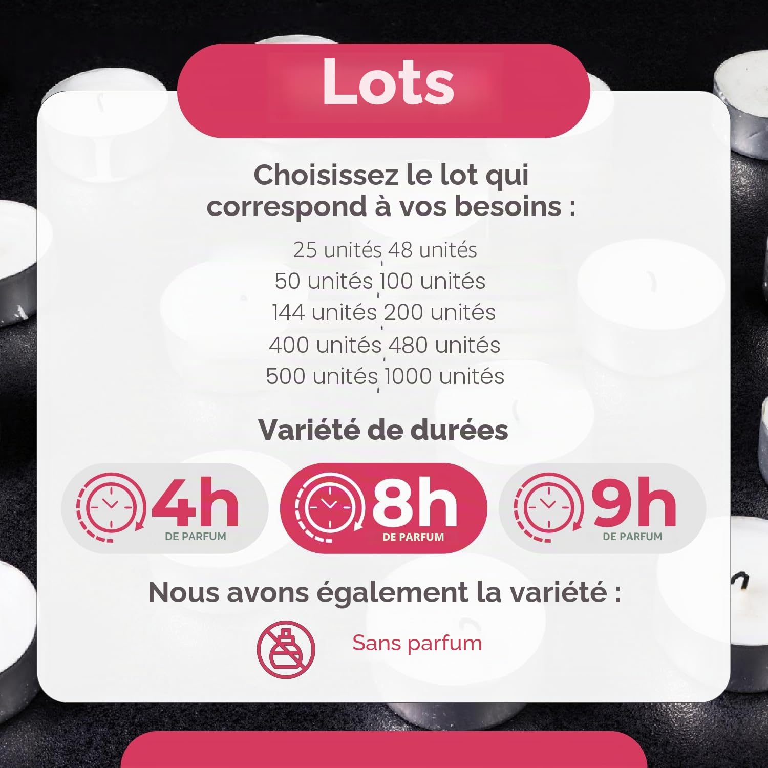 COM-FORT HOUSE | Bougies blanches | Lot de bougies de 25, 50, 100, 200, 400 unités | Bougies chauffe-plat | Photophore | Durée de 4/8 heures | Bougies décoratives non parfumées