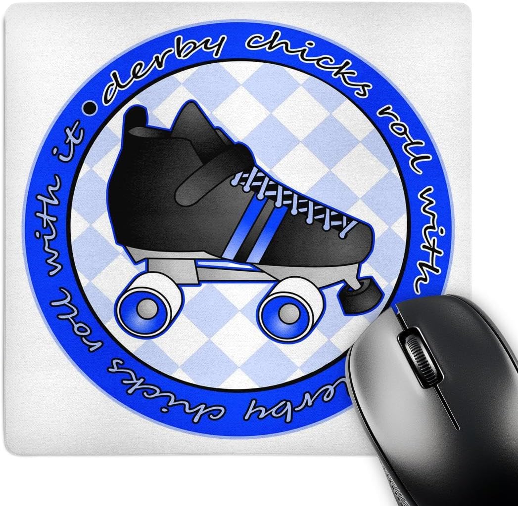 3drose Derby Chicks Roll With It Blue and White With Black Roller Skate - Mouse Pad