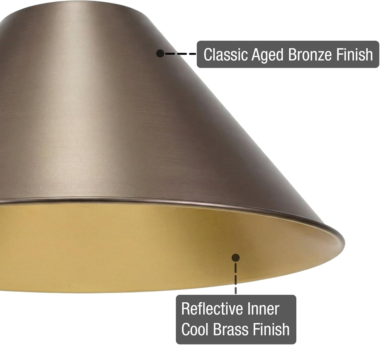 Kira Home 14" Industrial Metal Cone Lamp Shades, Set of 3 Large Replacement Pendant Covers, 1-5/8" Fitter Opening for Threaded Medium Base Socket, Aged Bronze Finish