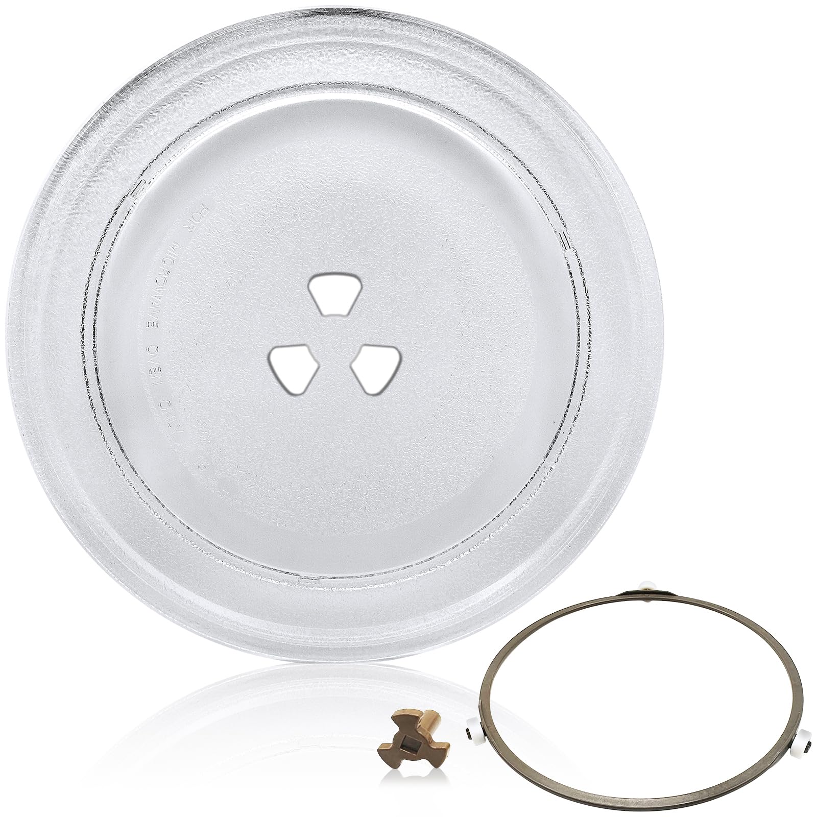 Abaigeal 245MM Microwave Turntable Glass Plate, Microwave Glass Plate Replacement with 3 Fixers, Durable Microwave Glass Plate with Turntable Ring and Support - Polished and Frosted