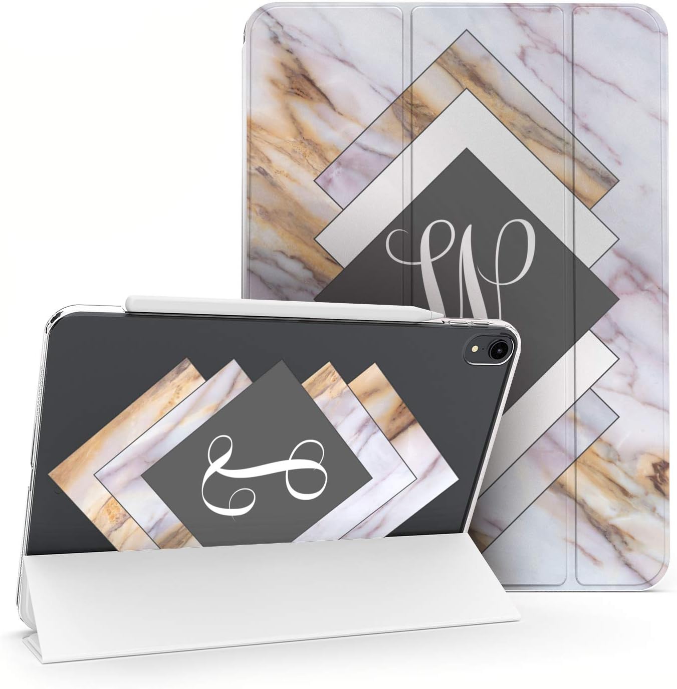 Case for iPad Pro 13 M4 Air M2 11 2024 4th 10.9 2022 10.2 12.9 10.5 9.7 Mini 6 5 4 3 2 1 Stand Closure Magnetic Marble Custom Name Monogram Print Geometry Gold Personalized Design