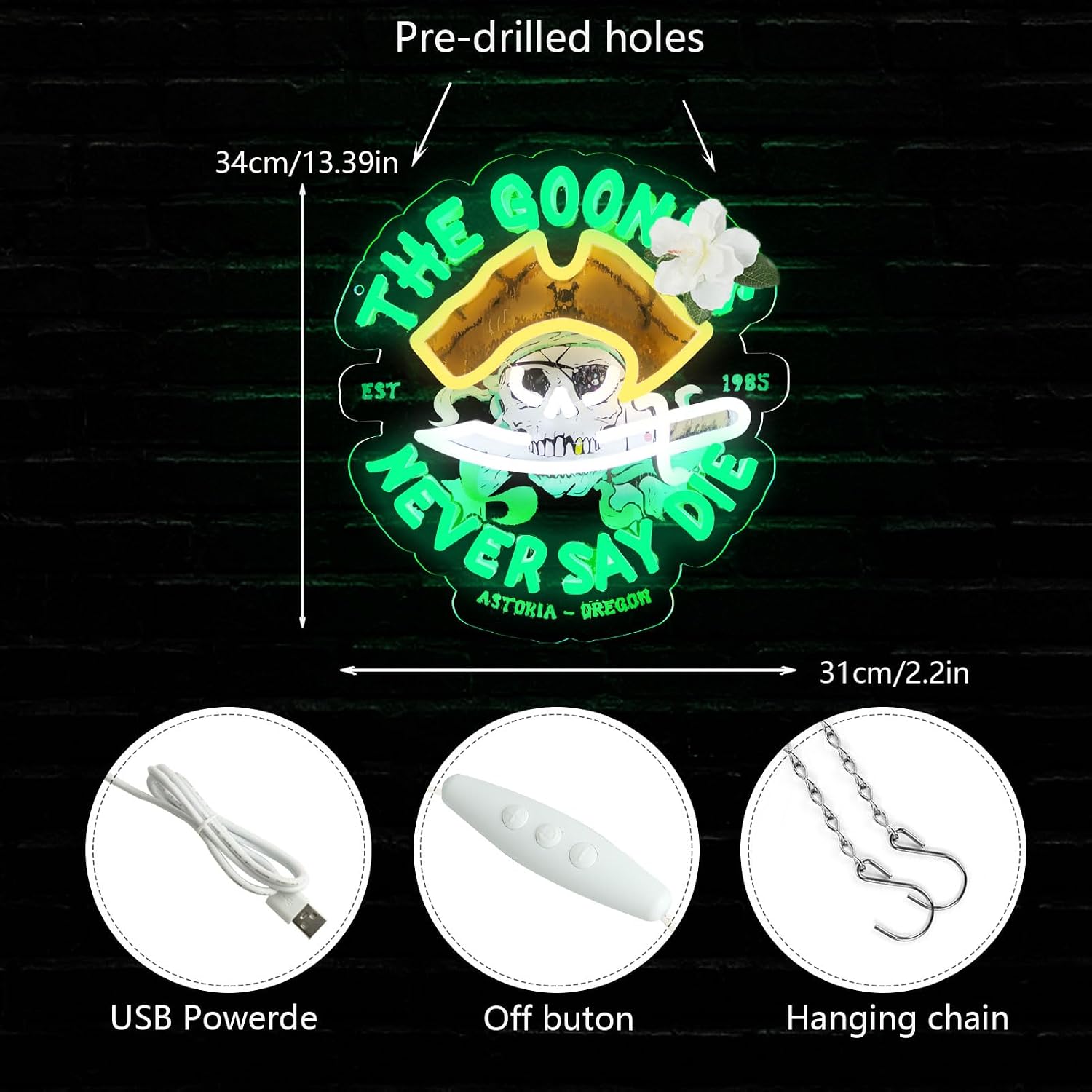 JFLLamp The Goo.nies Never Say Die Neon Signs for Wall Decor Game Neon Lights for Bedroom Led Signs Suitable for Dormitory Man Cave Christmas Gift