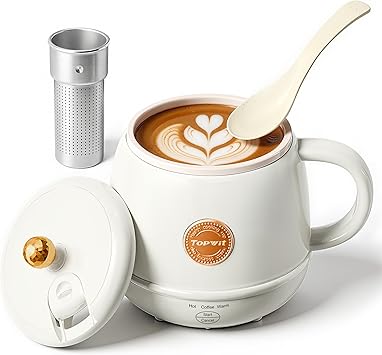 TOPWIT Electric Travel Kettle, 14oz Rapid Heating Up to 212F, Temperature Control Heating Coffee Mug Warmer for Warm Drinks, Portable Tea Kettle for RV, Camping, Gift for Family/Friends/Elders, 110V