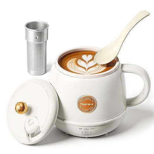TOPWIT Electric Travel Kettle, 14oz Rapid Heating Up to 212°F, Temperature Control Coffee Mug Warmer for Warm Drinks, Heating Coffee Mug, Self-Heating Mug, Gift for Family/Friends/Elders, 110V