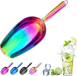 Metal Ice Scoop,Kitchen Ice Scooper for Ice Maker,Stainless Steel Small Ice Scooper for Freezer,Kitchen Gadgets Cookie Flour Pet Dog Food Scoop (Rainbow, 3 OZ)